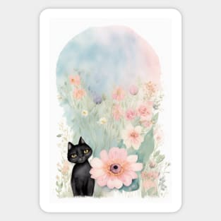 Black Cat in Pastel Colors Sticker